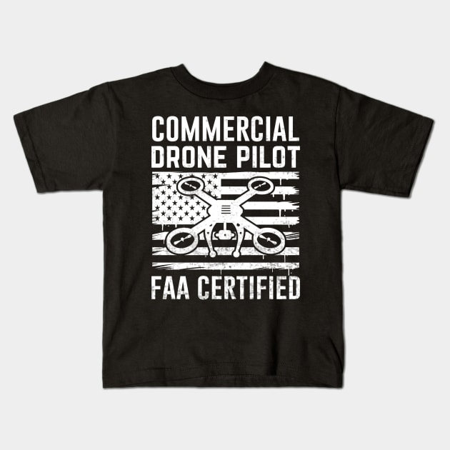 Commercial Drone Pilot USA American Flag Kids T-Shirt by Visual Vibes